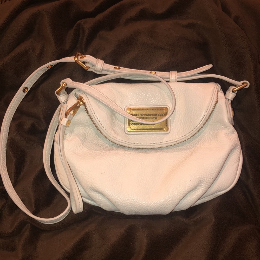 Marc by Marc Jacobs Black Leather Classic Q Natasha Crossbody Bag- Cream